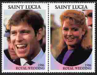 St Lucia 1986 Royal Wedding (Andrew & Fergie) 80c perforated se-tenant pair with face value omitted unmounted mint , stamps on royalty, stamps on andrew, stamps on fergie, stamps on 