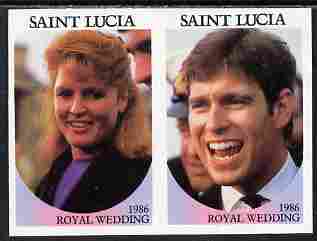 St Lucia 1986 Royal Wedding (Andrew & Fergie) 80c imperf se-tenant pair with face value omitted unmounted mint , stamps on royalty, stamps on andrew, stamps on fergie, stamps on 