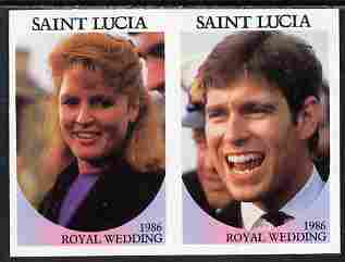 St Lucia 1986 Royal Wedding (Andrew & Fergie) 80c imperf se-tenant pair with face value omitted unmounted mint , stamps on , stamps on  stamps on royalty, stamps on  stamps on andrew, stamps on  stamps on fergie, stamps on  stamps on 