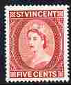 St Vincent 1964-65 QEII def 5c scarlet (watermark Block CA P14) unmounted mint SG 215, stamps on , stamps on  stamps on , stamps on  stamps on qeii, stamps on  stamps on 