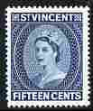 St Vincent 1964-65 QEII def 15c deep blue (watermark Block CA P14) unmounted mint SG 217, stamps on , stamps on qeii, stamps on 