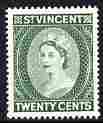 St Vincent 1964-65 QEII def 20c green (watermark Block CA P14) unmounted mint SG 218, stamps on , stamps on qeii, stamps on 