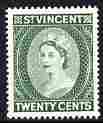 St Vincent 1964-65 QEII def 20c green (watermark Block CA P14) unmounted mint SG 218, stamps on , stamps on  stamps on , stamps on  stamps on qeii, stamps on  stamps on 