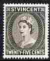 St Vincent 1964-65 QEII def 25c black-brown (watermark Block CA P14) unmounted mint SG 219, stamps on , stamps on qeii, stamps on 