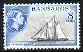 Barbados 1964-65 Schooner 8c (wmk Block CA) unmounted mint SG 295, stamps on ships, stamps on schooners