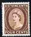 St Vincent 1955-63 QEII def 4c brown (watermark Script CA) unmounted mint SG 192, stamps on , stamps on qeii, stamps on 