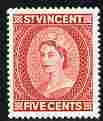 St Vincent 1955-63 QEII def 5c scarlet (watermark Script CA) unmounted mint SG 193, stamps on , stamps on qeii, stamps on 