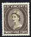 St Vincent 1955-63 QEII def 25c black-brown (watermark Script CA) unmounted mint SG 197, stamps on , stamps on qeii, stamps on 