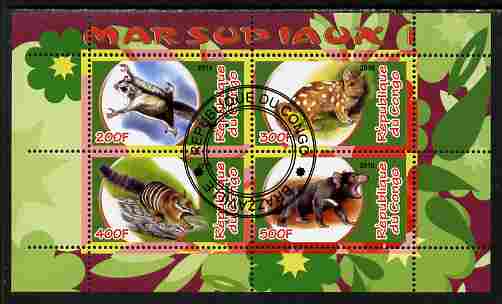 Congo 2010 Marsupials #1 perf sheetlet containing 4 values fine cto used, stamps on , stamps on  stamps on animals, stamps on  stamps on 