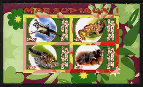 Congo 2010 Marsupials #1 imperf sheetlet containing 4 values unmounted mint, stamps on animals