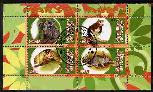 Congo 2010 Marsupials #2 perf sheetlet containing 4 values fine cto used, stamps on animals, stamps on bears