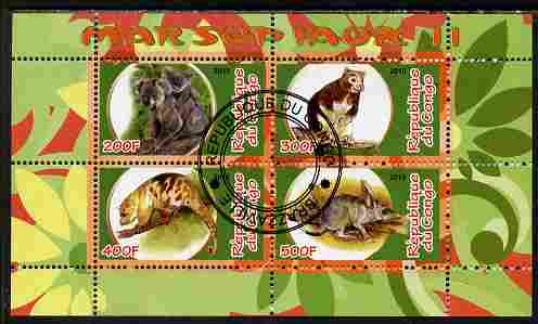 Congo 2010 Marsupials #2 perf sheetlet containing 4 values fine cto used, stamps on , stamps on  stamps on animals, stamps on  stamps on bears