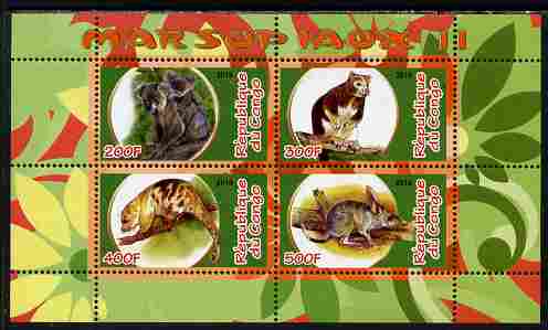 Congo 2010 Marsupials #2 perf sheetlet containing 4 values unmounted mint, stamps on , stamps on  stamps on animals, stamps on  stamps on bears