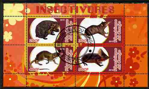 Congo 2010 Insectivores perf sheetlet containing 4 values fine cto used, stamps on , stamps on  stamps on animals, stamps on  stamps on insects