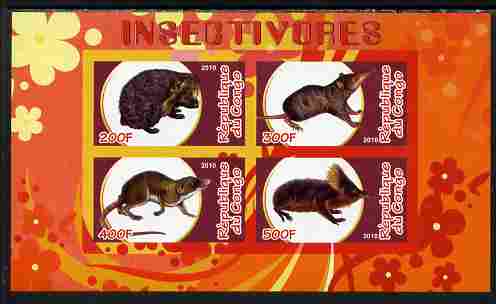 Congo 2010 Insectivores imperf sheetlet containing 4 values unmounted mint, stamps on , stamps on  stamps on animals, stamps on  stamps on insects