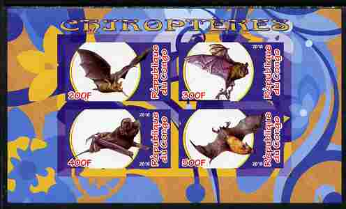 Congo 2010 Chiroptera (Bats) imperf sheetlet containing 4 values unmounted mint, stamps on animals, stamps on mammals, stamps on bats