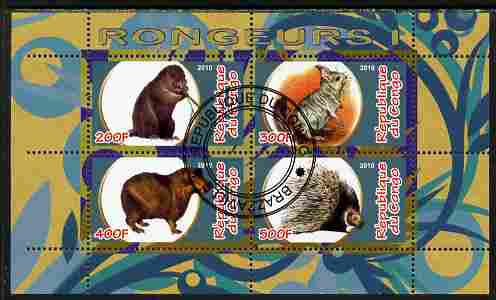 Congo 2010 Rodents #1 perf sheetlet containing 4 values fine cto used, stamps on , stamps on  stamps on animals, stamps on  stamps on rodents