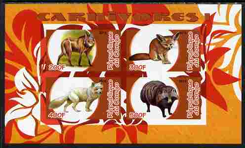 Congo 2010 Carnivores #1 imperf sheetlet containing 4 values unmounted mint, stamps on , stamps on  stamps on animals, stamps on  stamps on 