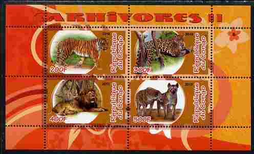 Congo 2010 Carnivores #2 perf sheetlet containing 4 values unmounted mint, stamps on animals, stamps on cats