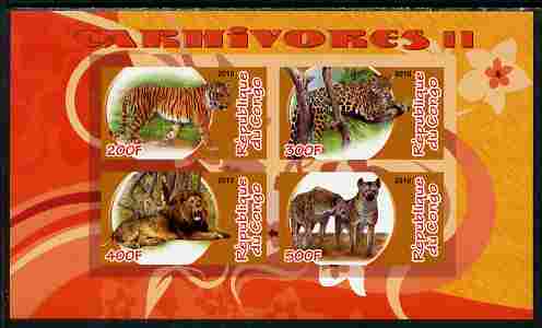 Congo 2010 Carnivores #2 imperf sheetlet containing 4 values unmounted mint, stamps on animals, stamps on cats