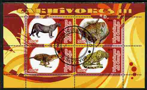 Congo 2010 Carnivores #3 perf sheetlet containing 4 values fine cto used, stamps on , stamps on  stamps on animals, stamps on  stamps on cats