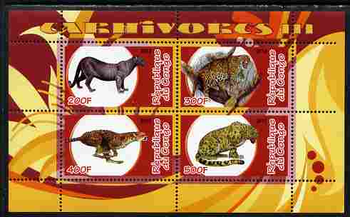 Congo 2010 Carnivores #3 perf sheetlet containing 4 values unmounted mint, stamps on animals, stamps on cats