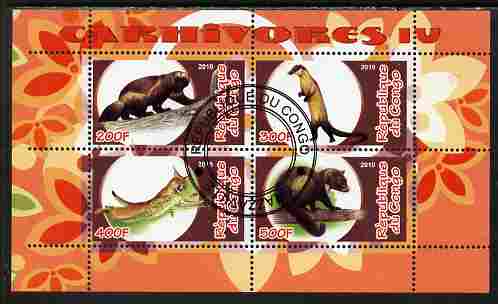 Congo 2010 Carnivores #4 perf sheetlet containing 4 values fine cto used, stamps on , stamps on  stamps on animals, stamps on  stamps on 