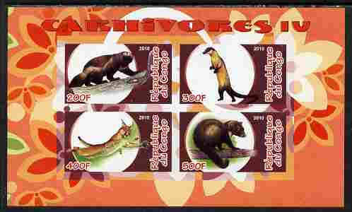 Congo 2010 Carnivores #4 imperf sheetlet containing 4 values unmounted mint, stamps on , stamps on  stamps on animals, stamps on  stamps on 