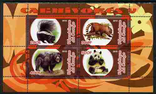 Congo 2010 Carnivores #5 perf sheetlet containing 4 values unmounted mint, stamps on , stamps on  stamps on animals, stamps on  stamps on bears, stamps on  stamps on pandas