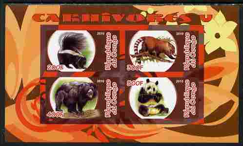 Congo 2010 Carnivores #5 imperf sheetlet containing 4 values unmounted mint, stamps on , stamps on  stamps on animals, stamps on  stamps on bears, stamps on  stamps on pandas