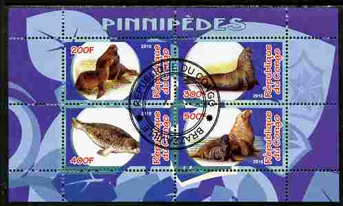 Congo 2010 Pinnipeds perf sheetlet containing 4 values fine cto used, stamps on animals, stamps on mammals, stamps on marine life, stamps on sea lions