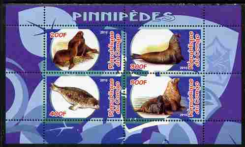Congo 2010 Pinnipeds perf sheetlet containing 4 values unmounted mint, stamps on animals, stamps on mammals, stamps on marine life, stamps on sea lions