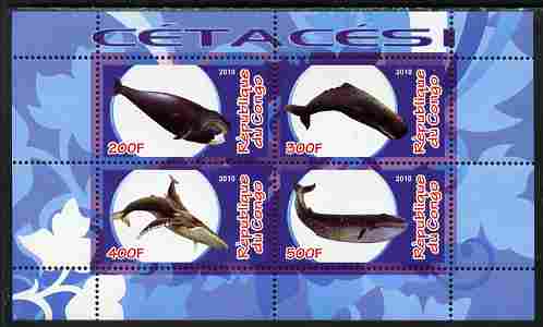 Congo 2010 Cedacea (Whales & Dolphins) #1 perf sheetlet containing 4 values unmounted mint, stamps on animals, stamps on marine life, stamps on whales, stamps on dolphins