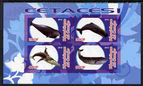 Congo 2010 Cedacea (Whales & Dolphins) #1 imperf sheetlet containing 4 values unmounted mint, stamps on animals, stamps on marine life, stamps on whales, stamps on dolphins