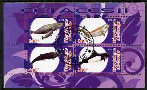 Congo 2010 Cedacea (Whales & Dolphins) #2 perf sheetlet containing 4 values fine cto used, stamps on , stamps on  stamps on animals, stamps on  stamps on marine life, stamps on  stamps on whales, stamps on  stamps on dolphins