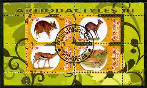 Congo 2010 Artiodactyla (Even toed Mammals) #3 perf sheetlet containing 4 values fine cto used, stamps on , stamps on  stamps on animals, stamps on  stamps on mammals, stamps on  stamps on 