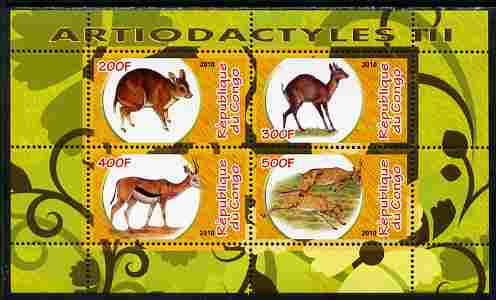 Congo 2010 Artiodactyla (Even toed Mammals) #3 perf sheetlet containing 4 values unmounted mint, stamps on , stamps on  stamps on animals, stamps on  stamps on mammals, stamps on  stamps on 