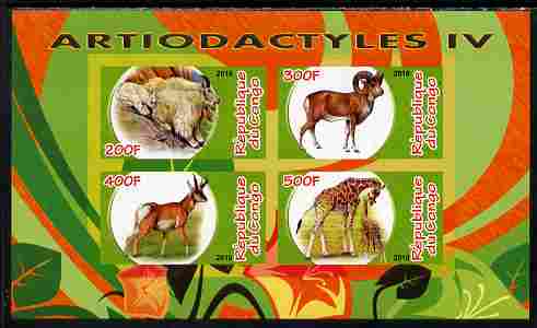 Congo 2010 Artiodactyla (Even toed Mammals) #4 imperf sheetlet containing 4 values unmounted mint, stamps on animals, stamps on mammals, stamps on giraffes, stamps on ovine