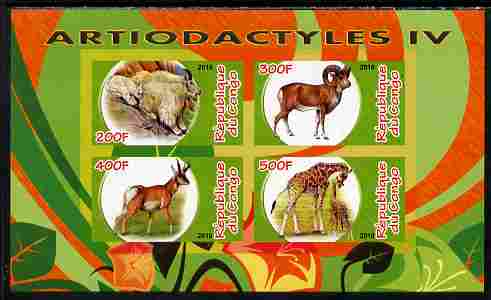 Congo 2010 Artiodactyla (Even toed Mammals) #4 imperf sheetlet containing 4 values unmounted mint, stamps on , stamps on  stamps on animals, stamps on  stamps on mammals, stamps on  stamps on giraffes, stamps on  stamps on ovine