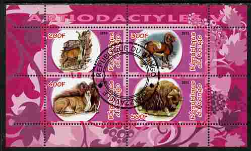 Congo 2010 Artiodactyla (Even toed Mammals) #5 perf sheetlet containing 4 values fine cto used, stamps on animals, stamps on mammals, stamps on ovine