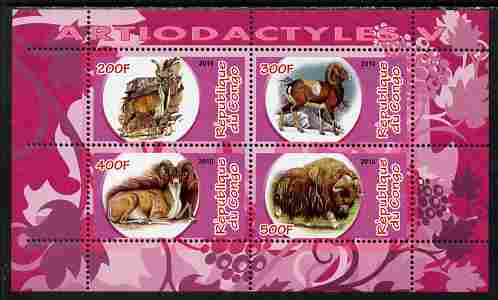 Congo 2010 Artiodactyla (Even toed Mammals) #5 perf sheetlet containing 4 values unmounted mint, stamps on animals, stamps on mammals, stamps on ovine