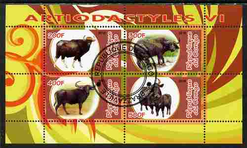 Congo 2010 Artiodactyla (Even toed Mammals) #6 perf sheetlet containing 4 values fine cto used, stamps on , stamps on  stamps on animals, stamps on  stamps on mammals, stamps on  stamps on buffalo, stamps on  stamps on bovine