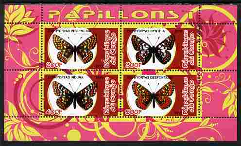 Congo 2010 Butterflies #1 perf sheetlet containing 4 values unmounted mint, stamps on , stamps on  stamps on butterflies