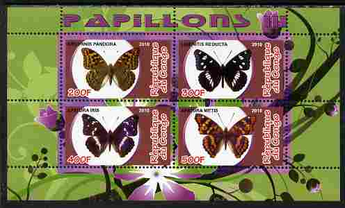 Congo 2010 Butterflies #3 perf sheetlet containing 4 values unmounted mint, stamps on , stamps on  stamps on butterflies