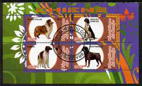 Congo 2010 Dogs perf sheetlet containing 4 values fine cto used, stamps on , stamps on  stamps on animals, stamps on  stamps on dogs