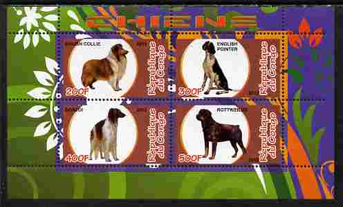 Congo 2010 Dogs perf sheetlet containing 4 values unmounted mint, stamps on , stamps on  stamps on animals, stamps on  stamps on dogs