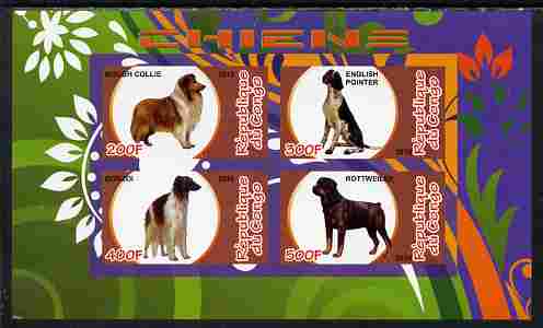 Congo 2010 Dogs imperf sheetlet containing 4 values unmounted mint, stamps on , stamps on  stamps on animals, stamps on  stamps on dogs