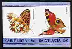 St Lucia 1985 Butterflies (Leaders of the World) 15c se-tenant pair imperf from limited printing unmounted mint as SG 781a, stamps on , stamps on  stamps on butterflies