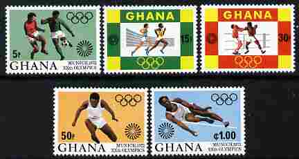Ghana 1972 Munich Olympic Games perf set of 5 unmounted mint, SG 640-44, stamps on olympics, stamps on football, stamps on running, stamps on boxing, stamps on long jump, stamps on high jump