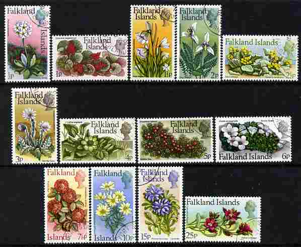 Falkland Islands 1972 Flower definitive set complete 13 values fine cds used, SG 276-88, stamps on flowers